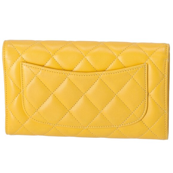 CHANEL Matelasse Trifold Long Wallet Yellow Lambskin Leather - Picture 3 of 7